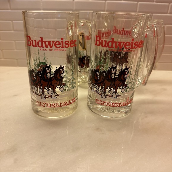Budweiser Other - Vtg 1989 Anheuser Busch Budweiser Clydesdales Beer Mugs 4pc 12oz Holiday Stein
